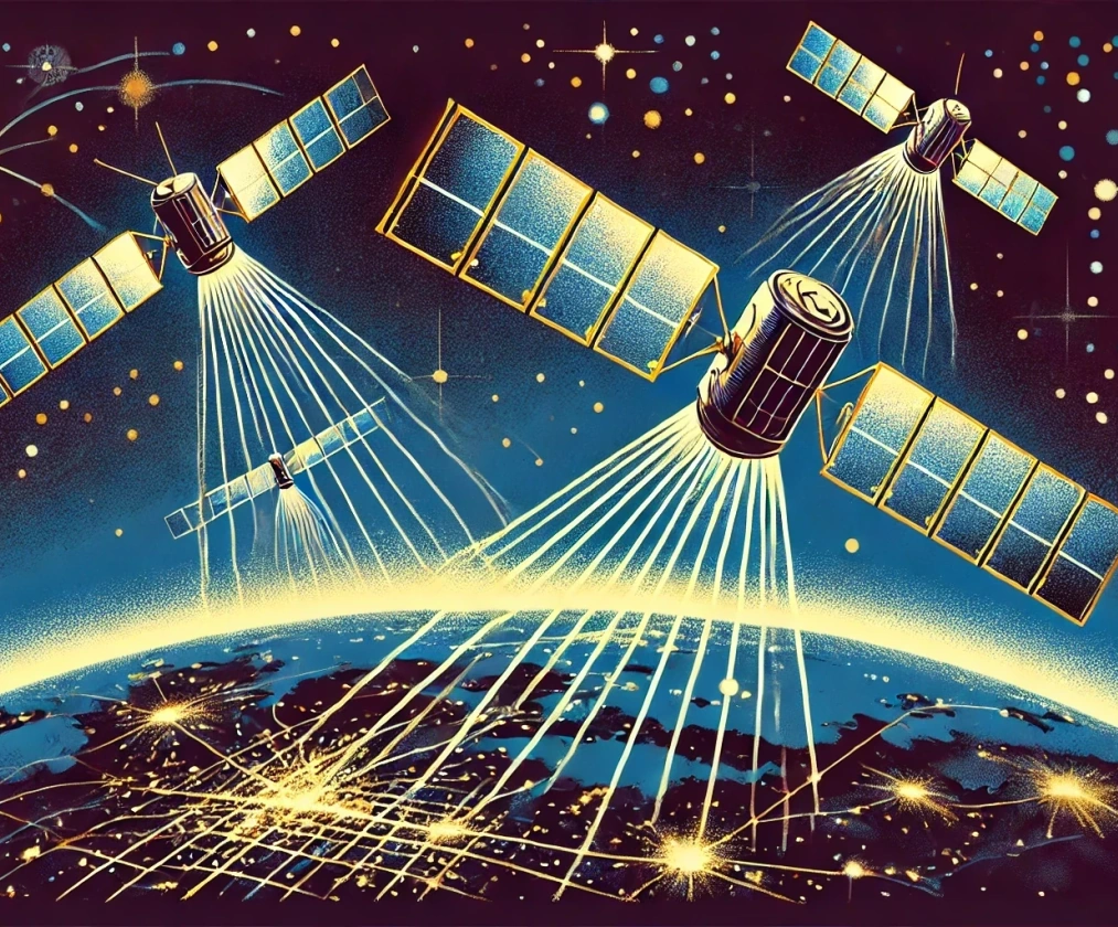 Illustration de satellites projetant des rayons vers la terre