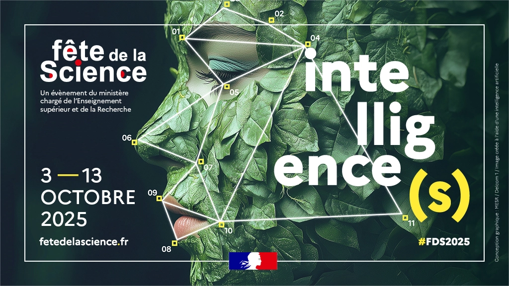 Affiche donnant les informations primaires de la fête de la science 2025.