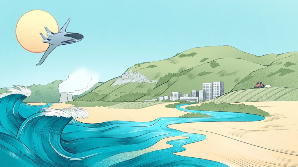 illustration d'un avion sur un paysage de mer