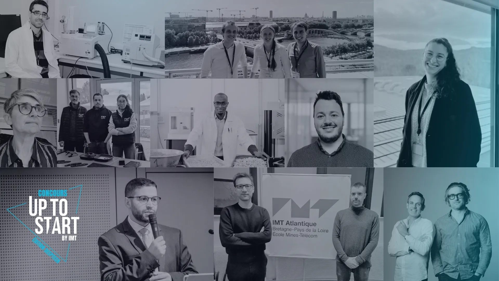Mosaïque stylisées des projets lauréats de l'édition 2025 du concours Up To Start by IMT