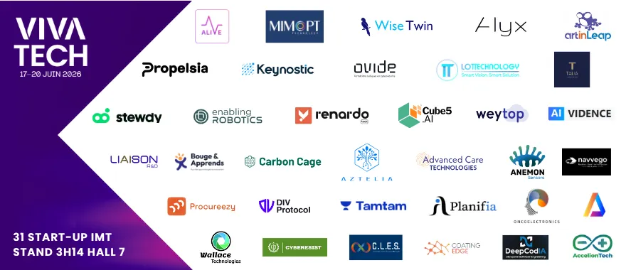 Mosaïque de logo des start-up IMT présentes lors du VivaTech 2026